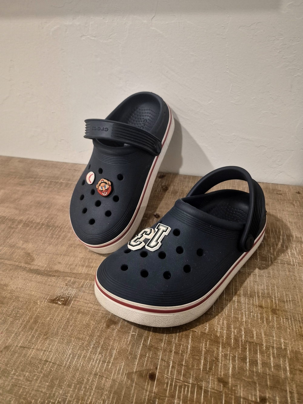 Kids Navy Crocs Sandals with Red Trim - Kids Shoes